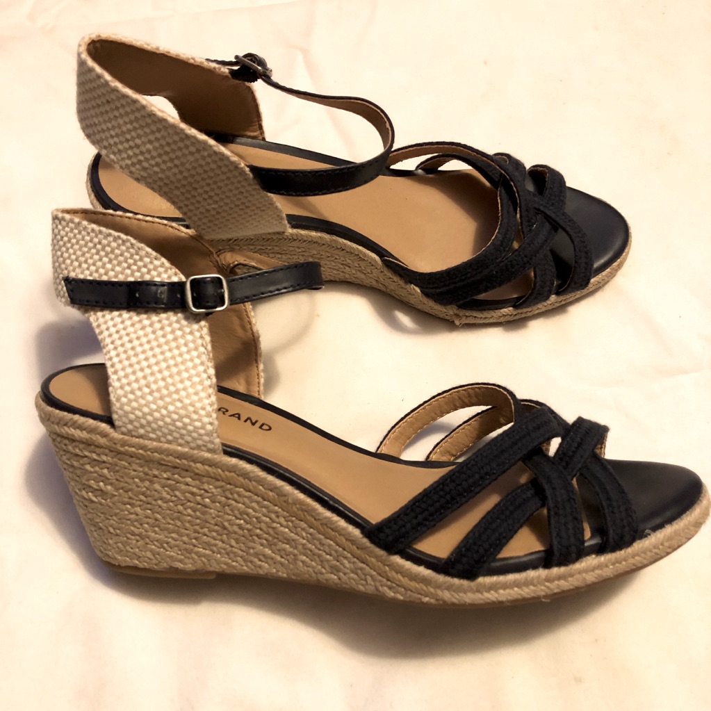 Lucky Brand Kelly Navy Strappy Espadrille Wedge Sandals